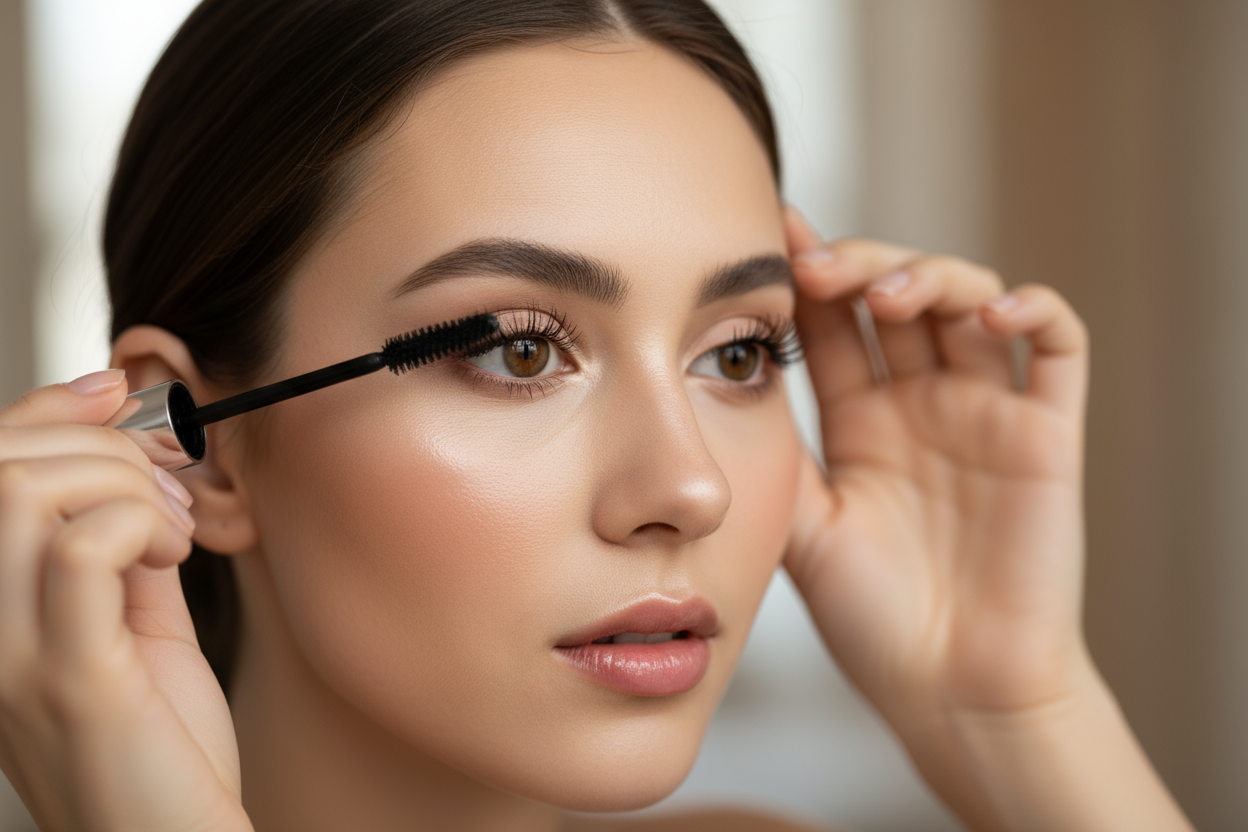 young woman putting on mascara